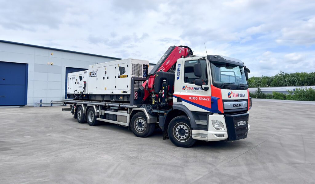 High-quality JCB Stage V Generator hire on a lorry