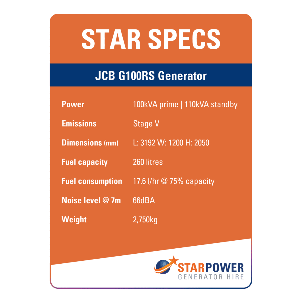 JCB G100RS Generator Specification