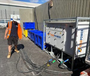 A high-capacity generator being installed to meet the RuTC engineering department’s power requirements